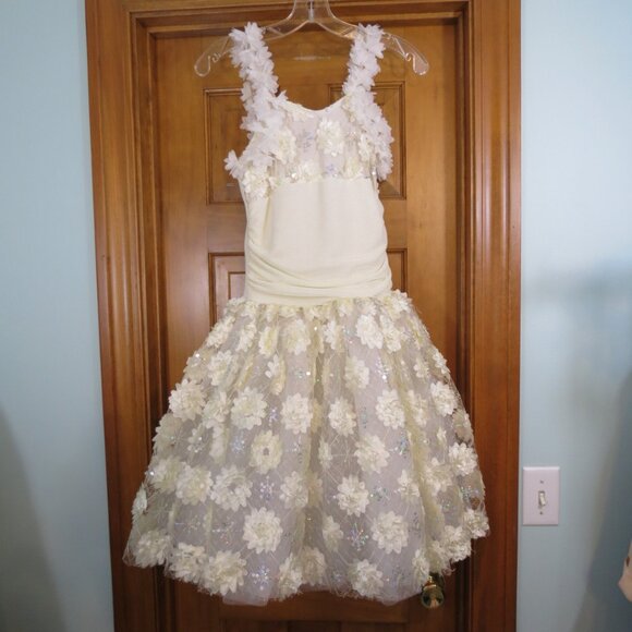 Curtain Call Ivory Ballet Tutu Silver Sequins Flowers Size Child XL - Picture 2 of 9